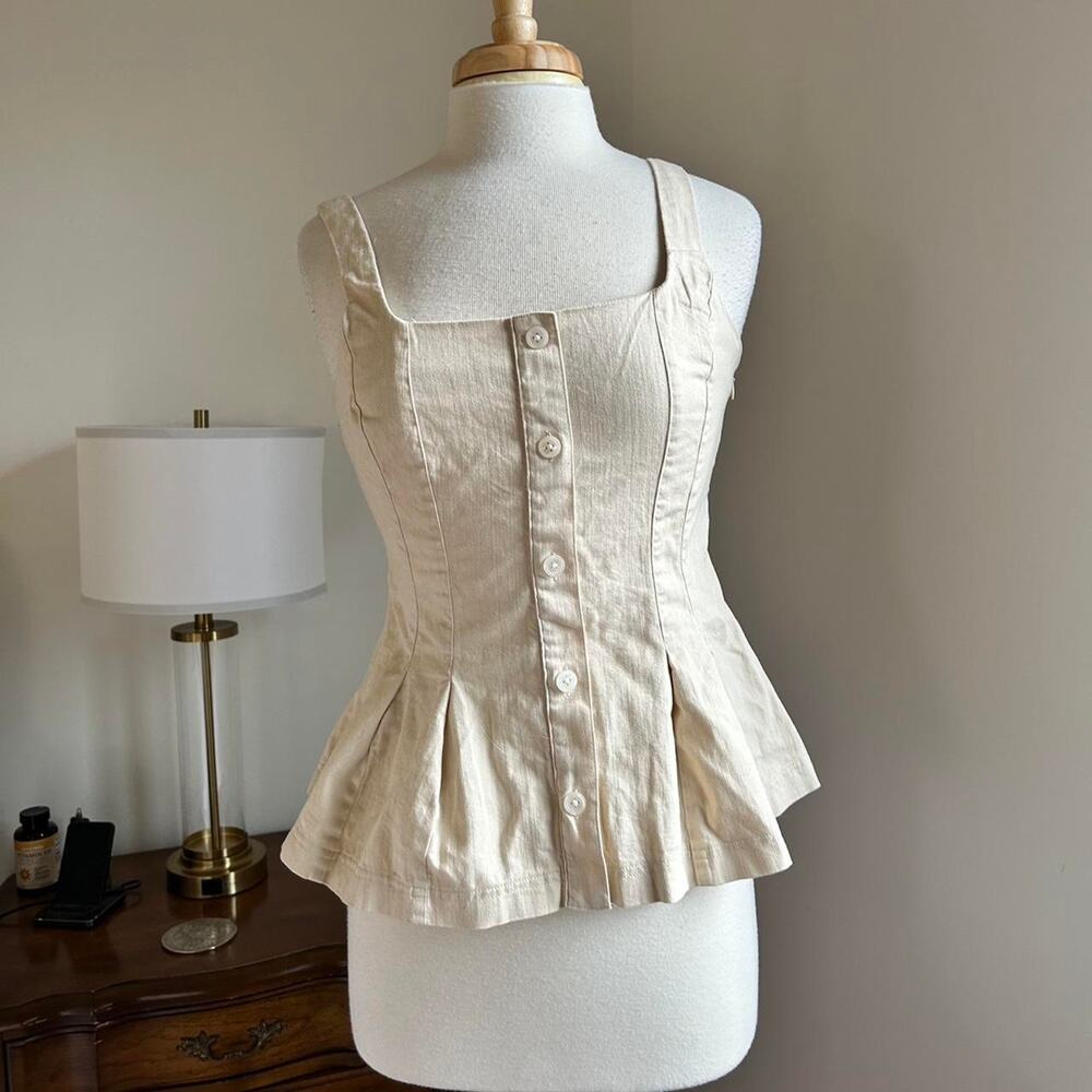 Banana republic pleated peplum beige blouse